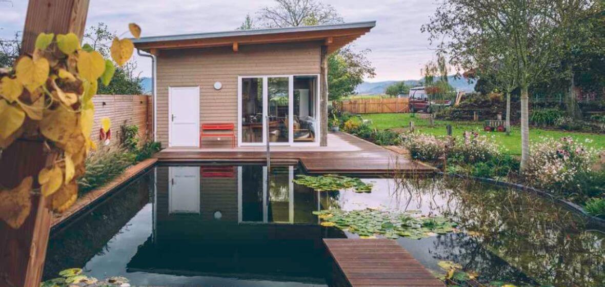 Garden with natural pond